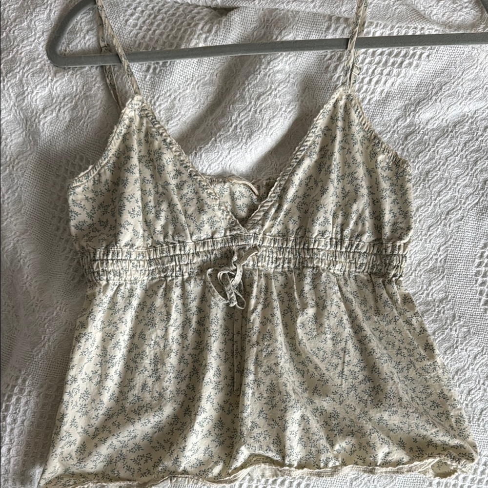 Brandy Melville Cream Smocked Tie Front Camisole